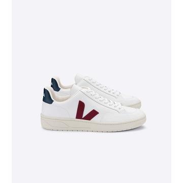 Veja V-12 LEATHER Men's Sneakers White/Red | NZ 341PJJ